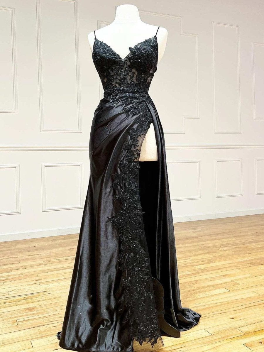 Beatrice | Sheath Black Long Appliques Prom Dress - KissProm