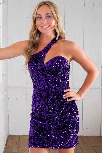 Sheath Asymmetrical One Shoulder Sequins Homecoming Dress