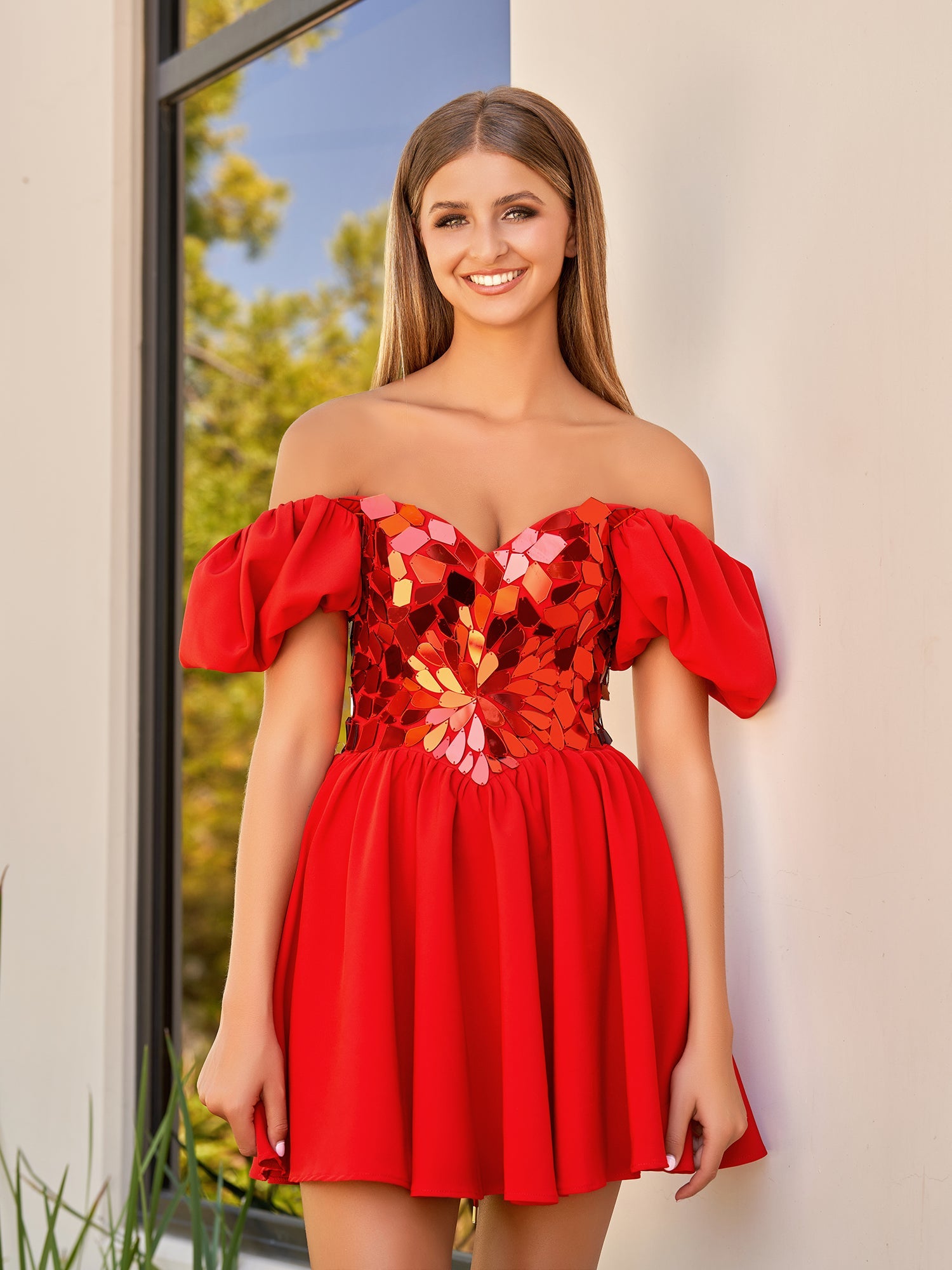 KissDress Off the shoulder A-Line Short Red Off the shoulder Homecoming Dress | Its vibrant satin fabric exudes an allure that&#39;s hard to resist. Dress Galatea offers more than meets the eye with its enchanting embellishments.