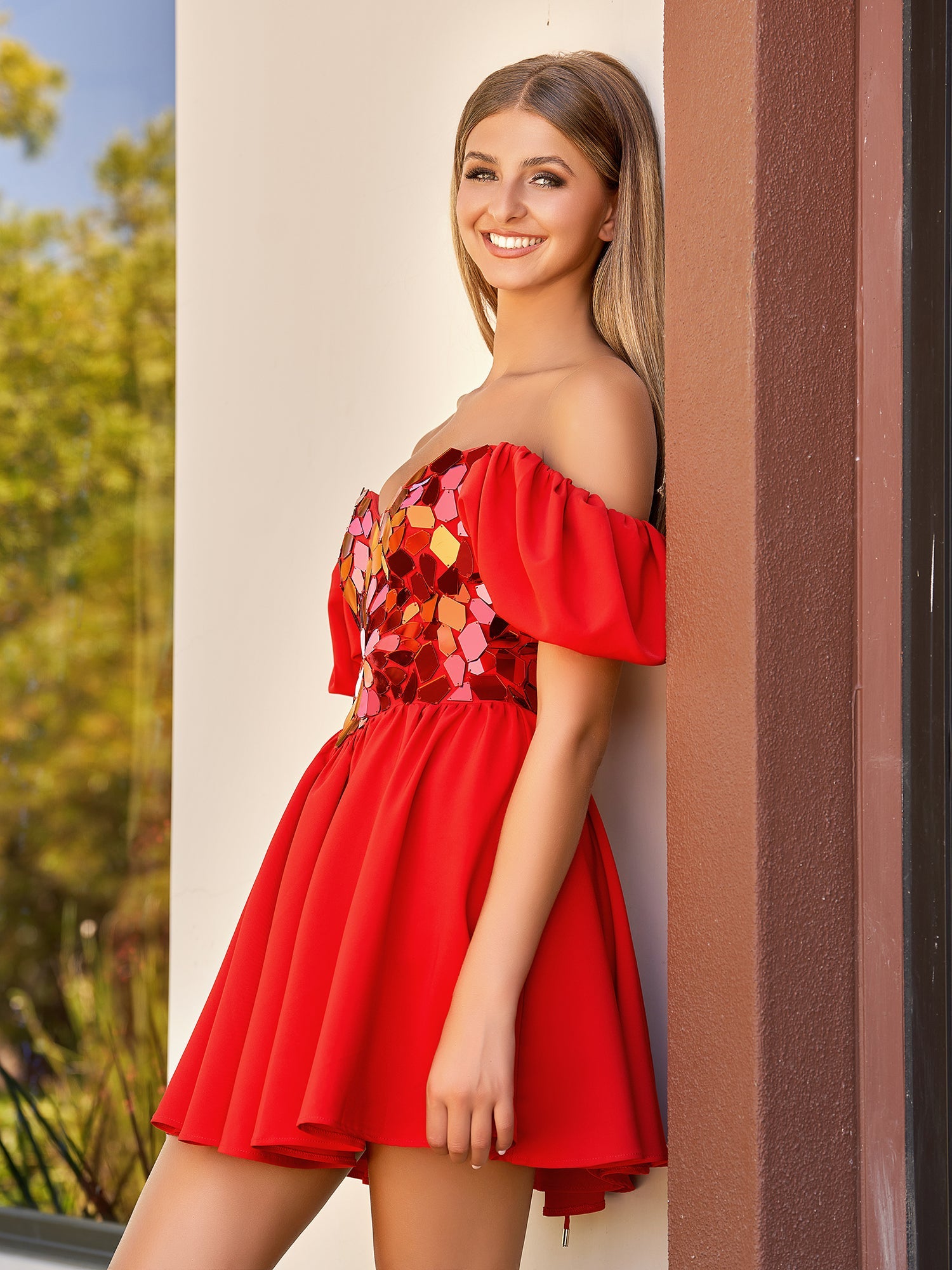 KissDress Off the shoulder A-Line Short Red Off the shoulder Homecoming Dress | Its vibrant satin fabric exudes an allure that&#39;s hard to resist. Dress Galatea offers more than meets the eye with its enchanting embellishments.