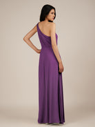 KissDress-Gaura Amethyst A Line Chiffon One Shoulder Pleated Long Bridesmaid Dress with Slit
