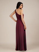 KissDress-Gaura Berry A Line Chiffon One Shoulder Pleated Long Bridesmaid Dress with Slit