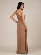 KissDress-Gaura Bronzer A Line Chiffon One Shoulder Pleated Long Bridesmaid Dress with Slit