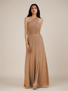 KissDress-Gaura Bronzer A Line Chiffon One Shoulder Pleated Long Bridesmaid Dress with Slit