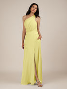 KissDress-Gaura Buttercup A Line Chiffon One Shoulder Pleated Long Bridesmaid Dress with Slit