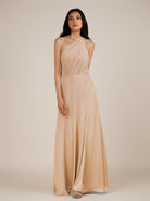 KissDress-Gaura Champagne Rose A Line Chiffon One Shoulder Pleated Long Bridesmaid Dress with Slit