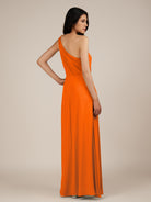 KissDress-Gaura Cinnamon A Line Chiffon One Shoulder Pleated Long Bridesmaid Dress with Slit