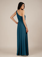KissDress-Gaura Dark Teal A Line Chiffon One Shoulder Pleated Long Bridesmaid Dress with Slit