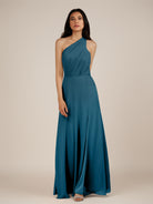KissDress-Gaura Dark Teal A Line Chiffon One Shoulder Pleated Long Bridesmaid Dress with Slit