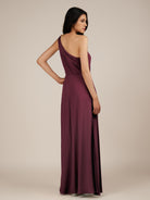 KissDress-Gaura Desert Rose A Line Chiffon One Shoulder Pleated Long Bridesmaid Dress with Slit