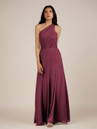 KissDress-Gaura Desert Rose A Line Chiffon One Shoulder Pleated Long Bridesmaid Dress with Slit