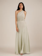 KissDress-Gaura Dove Gray A Line Chiffon One Shoulder Pleated Long Bridesmaid Dress with Slit