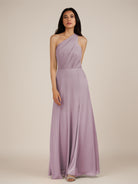KissDress-Gaura Dusk A Line Chiffon One Shoulder Pleated Long Bridesmaid Dress with Slit