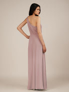 KissDress-Gaura Dusty Rose A Line Chiffon One Shoulder Pleated Long Bridesmaid Dress with Slit