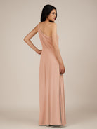 KissDress-Gaura English Rose A Line Chiffon One Shoulder Pleated Long Bridesmaid Dress with Slit