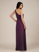 KissDress-Gaura Fig A Line Chiffon One Shoulder Pleated Long Bridesmaid Dress with Slit