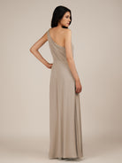 KissDress-Gaura Frost A Line Chiffon One Shoulder Pleated Long Bridesmaid Dress with Slit