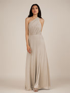 KissDress-Gaura Frost A Line Chiffon One Shoulder Pleated Long Bridesmaid Dress with Slit
