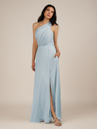 KissDress-Gaura Ice A Line Chiffon One Shoulder Pleated Long Bridesmaid Dress with Slit