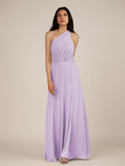 KissDress-Gaura Lavender A Line Chiffon One Shoulder Pleated Long Bridesmaid Dress with Slit