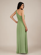 KissDress-Gaura Matcha A Line Chiffon One Shoulder Pleated Long Bridesmaid Dress with Slit