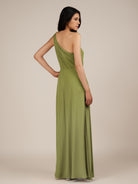 KissDress-Gaura Moss Green A Line Chiffon One Shoulder Pleated Long Bridesmaid Dress with Slit