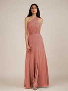 KissDress-Gaura Mulberry A Line Chiffon One Shoulder Pleated Long Bridesmaid Dress with Slit