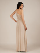 KissDress-Gaura Pale Blush A Line Chiffon One Shoulder Pleated Long Bridesmaid Dress with Slit