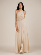 KissDress-Gaura Pale Blush A Line Chiffon One Shoulder Pleated Long Bridesmaid Dress with Slit