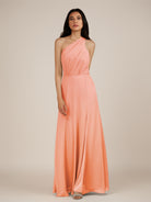 KissDress-Gaura Rosette A Line Chiffon One Shoulder Pleated Long Bridesmaid Dress with Slit