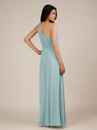 KissDress-Gaura Sky Blue A Line Chiffon One Shoulder Pleated Long Bridesmaid Dress with Slit