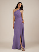 KissDress-Gaura Tahiti A Line Chiffon One Shoulder Pleated Long Bridesmaid Dress with Slit