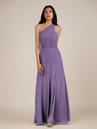 KissDress-Gaura Tahiti A Line Chiffon One Shoulder Pleated Long Bridesmaid Dress with Slit