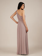 KissDress-Gaura Toffee A Line Chiffon One Shoulder Pleated Long Bridesmaid Dress with Slit