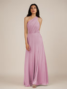 KissDress-Gaura Vintage Mauve A Line Chiffon One Shoulder Pleated Long Bridesmaid Dress with Slit