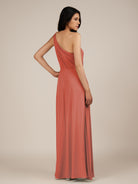 KissDress-Gaura Wild Rose A Line Chiffon One Shoulder Pleated Long Bridesmaid Dress with Slit