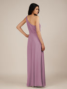KissDress-Gaura Wisteria A Line Chiffon One Shoulder Pleated Long Bridesmaid Dress with Slit