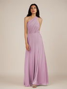 KissDress-Gaura Wisteria A Line Chiffon One Shoulder Pleated Long Bridesmaid Dress with Slit