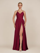 KissDress-Glenys Berry A Line V Neck Long Bridesmaid Dress with Slit