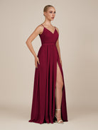KissDress-Glenys Berry A Line V Neck Long Bridesmaid Dress with Slit