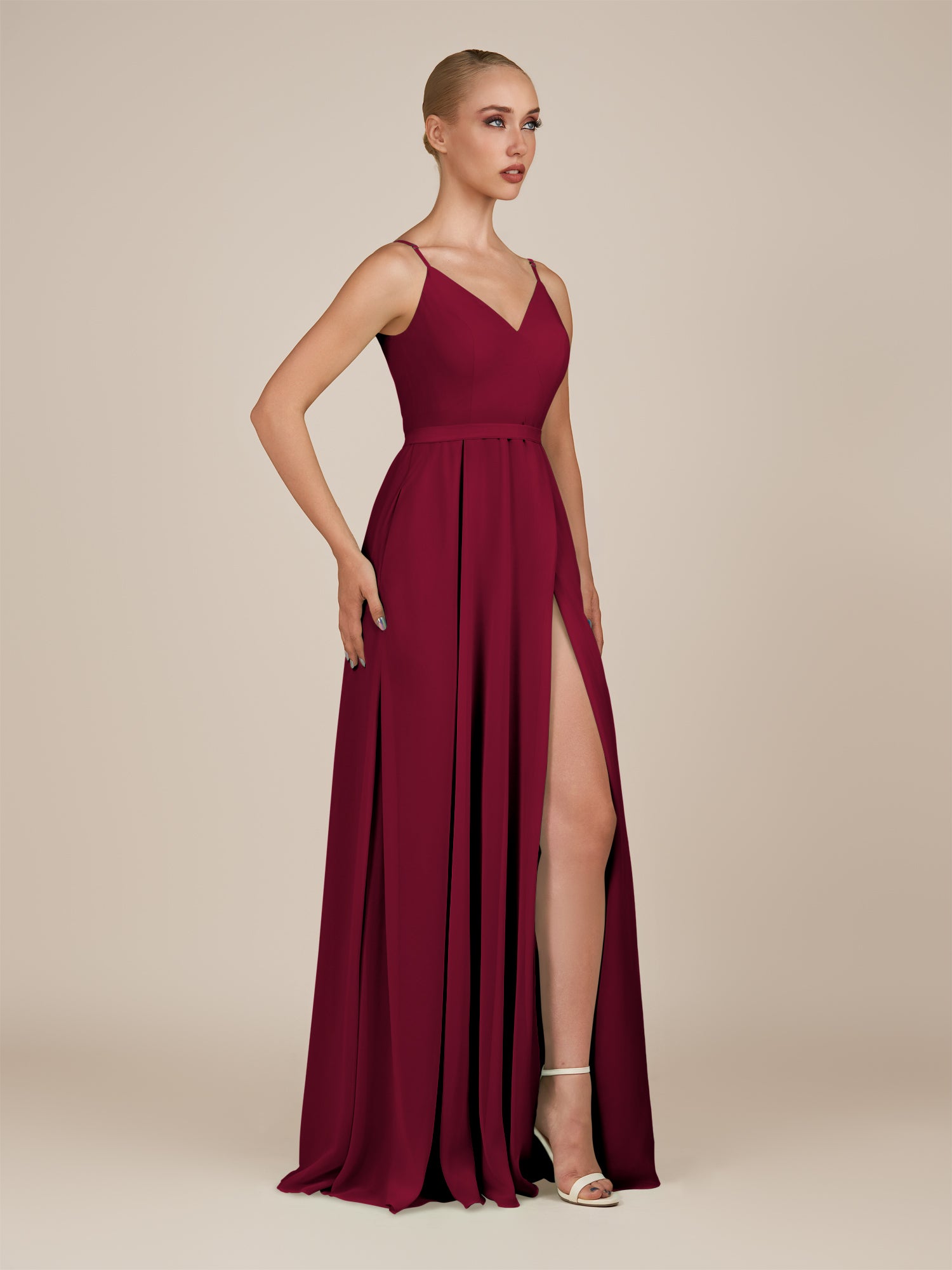 KissDress-Glenys Berry A Line V Neck Long Bridesmaid Dress with Slit