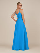 KissDress-Glenys Blue Jay A Line V Neck Long Bridesmaid Dress with Slit