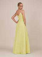 KissDress-Glenys Buttercup A Line V Neck Long Bridesmaid Dress with Slit