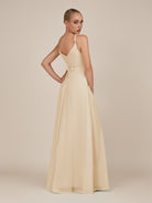 KissDress-Glenys Champagne A Line V Neck Long Bridesmaid Dress with Slit