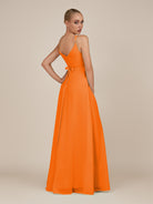 KissDress-Glenys Cinnamon A Line V Neck Long Bridesmaid Dress with Slit