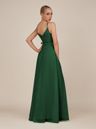 KissDress-Glenys Dark Green A Line V Neck Long Bridesmaid Dress with Slit