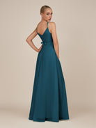 KissDress-Glenys Dark Teal A Line V Neck Long Bridesmaid Dress with Slit