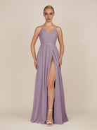 KissDress-Glenys Dusk A Line V Neck Long Bridesmaid Dress with Slit