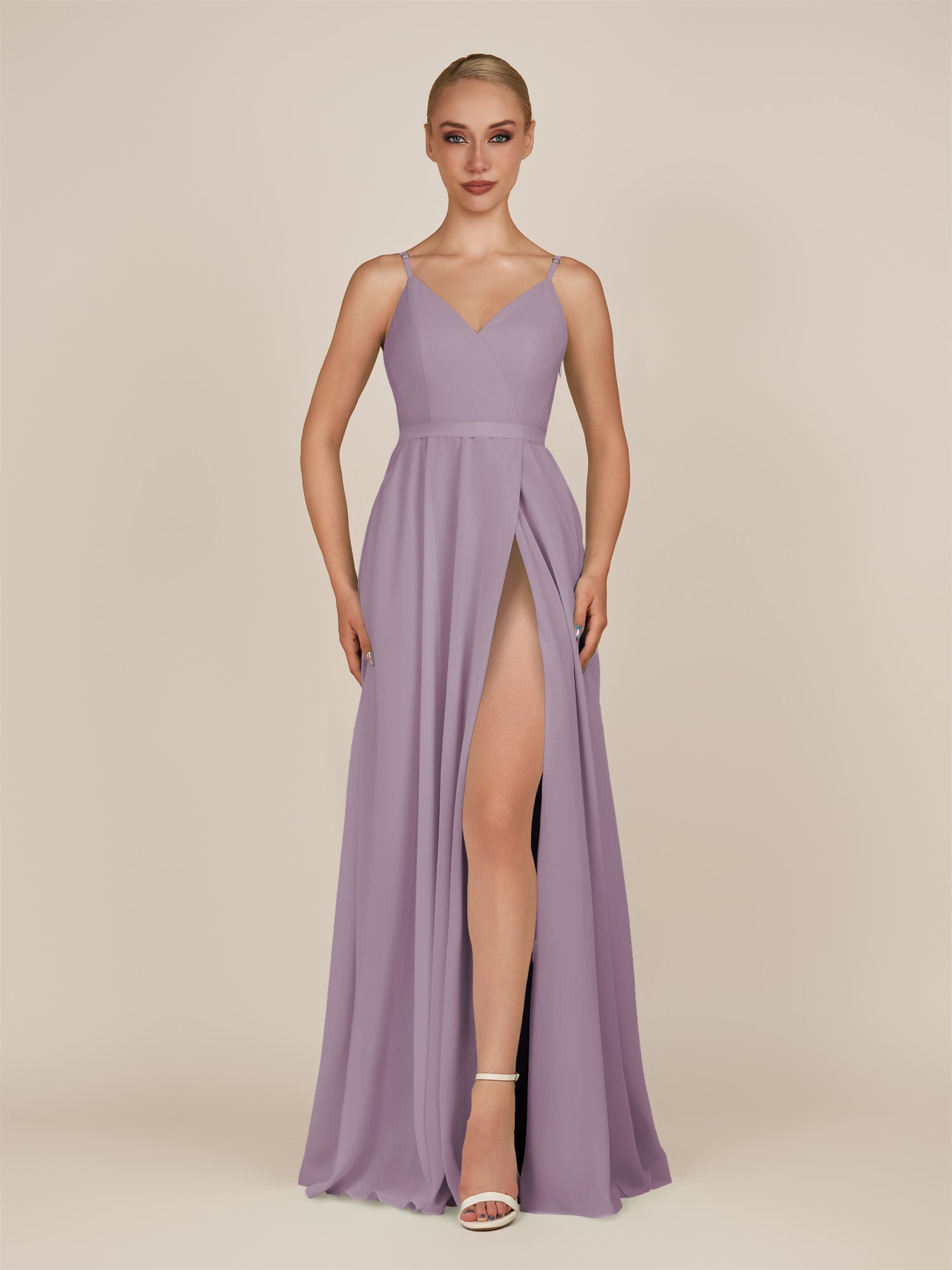 KissDress-Glenys Dusk A Line V Neck Long Bridesmaid Dress with Slit