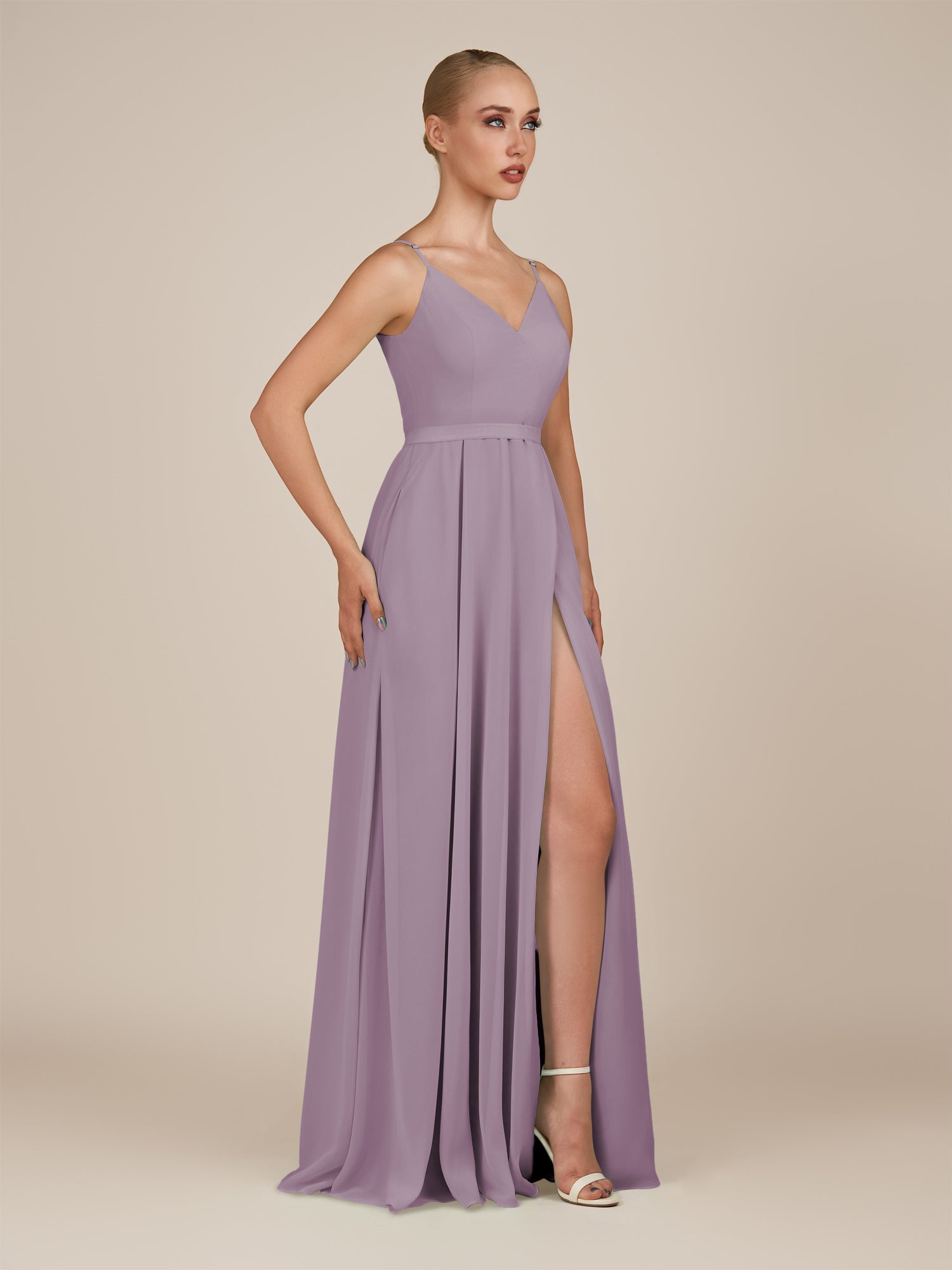 KissDress-Glenys Dusk A Line V Neck Long Bridesmaid Dress with Slit